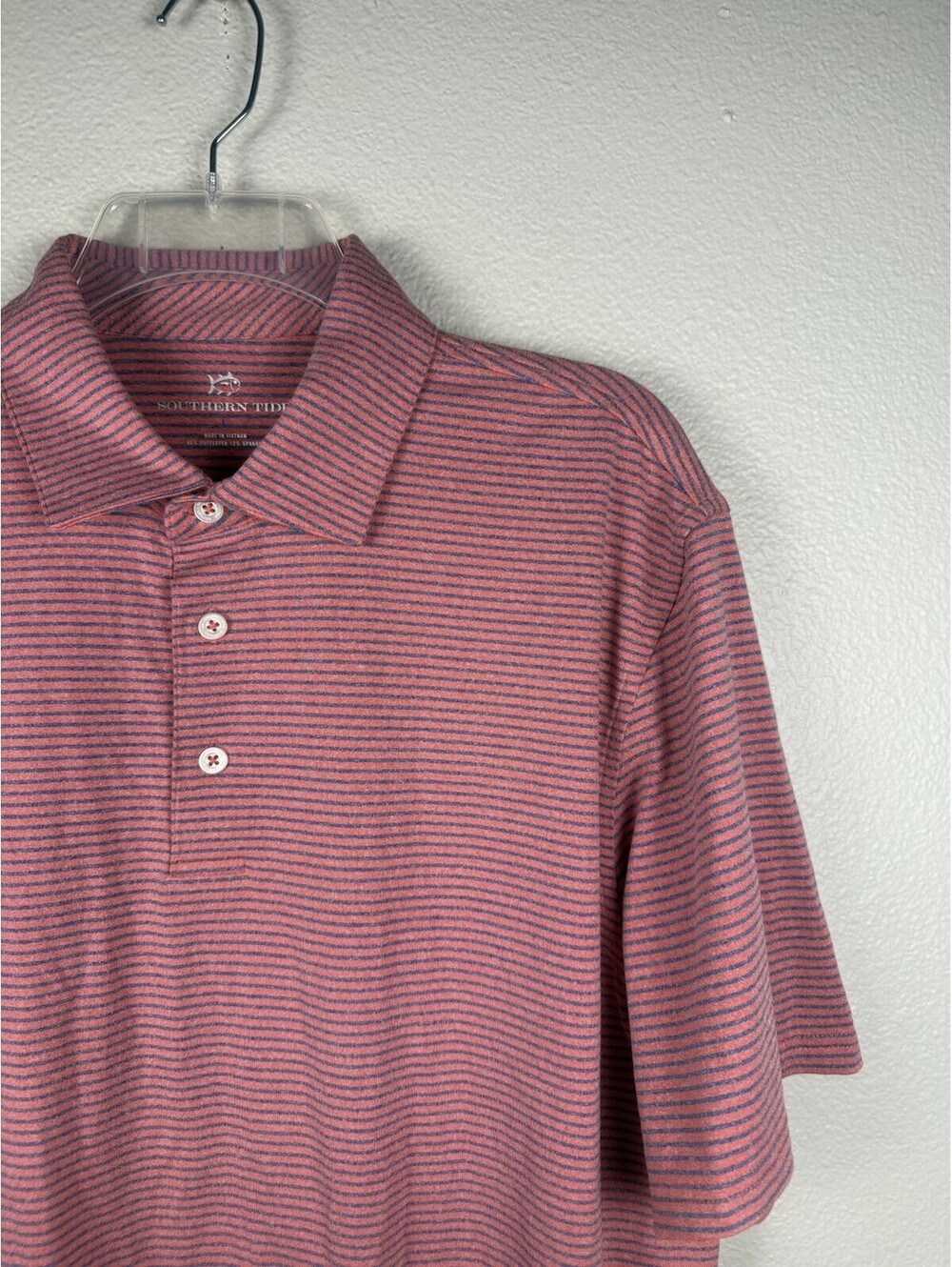 Southern Tide Polo Men L Red White Striped Golf Coastal Performance Classic